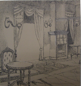 Sketch for the film "Gentlemen Officers" ("Duel"), is unrealized. 1937. P., ink, pen. 21x20.
