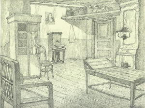 The doctor's reception room. Sketch for the movie "Surgery". 1937. P., ink, pen. 22x29.