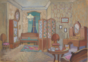 Sketch for the movie "Botagoz". 1957. Cardboard, oil. 34х49.