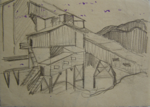 Sketch for the movie "On the Wild Bank of Irtysh." 1958. P., graphite pencil. 10x14.2.
