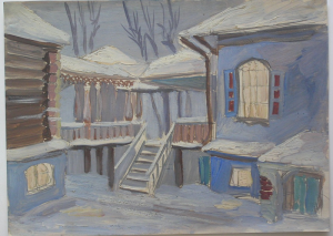 Sketch for the movie "On the Wild Bank of Irtysh." 1958. P., gouache. 30x41.