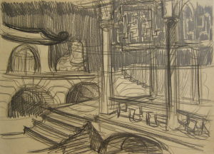 Chinese Interior. Sketch for the movie "Jump into the Unknown." 1973. P., graphite pencil. 21x30.