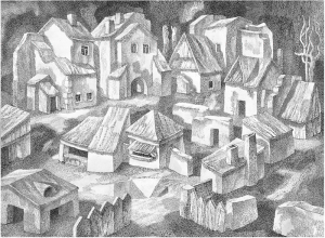 Местечко. Реплика. 1970. Б., тушь, перо. 44х60.