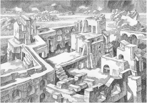 Крепость у залива. 1973. Б., тушь, перо. 51,5х73.