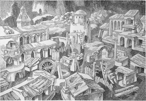 Площадь с колесом. 1976. Б., тушь, перо. 50х73.
