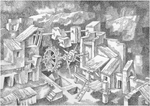 Опыты III. 1980. Б., тушь, перо. 50х71.