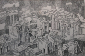 Опыты I. Пустынный город. 1981. Б., тушь, перо. 49х72.