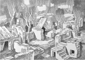 Осенний уют. 1982. Б., тушь, перо. 52х74.