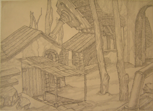 Architectural fantasy. 1941. P., pencil. 19х26.