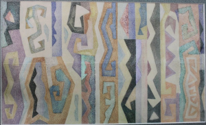 Sketch of the "Kazakhfilm" audio studio . 1978. P., watercolors. 27,5х47.
