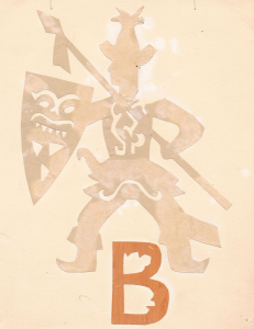 Alphabet. The letter "В". The end of 1960s-early 1970s. Color paper, color cardboard, glue.