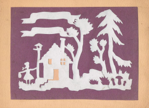 Forest house. The end of 1960s-early 1970s. Color paper, color cardboard, glue.
