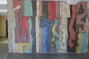 Detail of the panel in the lobby of the administrative building of the "Kazakhfilm" studio. 1979. Smalt.