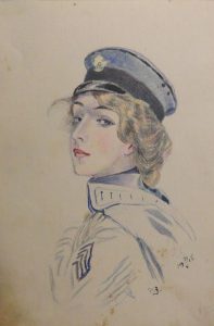 Девушка в фуражке. 1915. Бум., пастель.