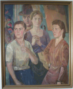 Group portrait with girl who folds her hands. 1954. Oil, canvas.